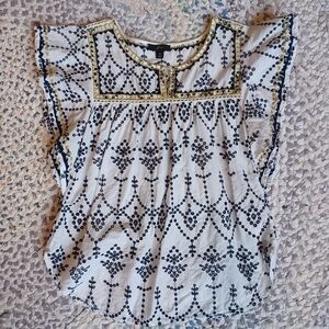 Embroidered White and Black Women's Top